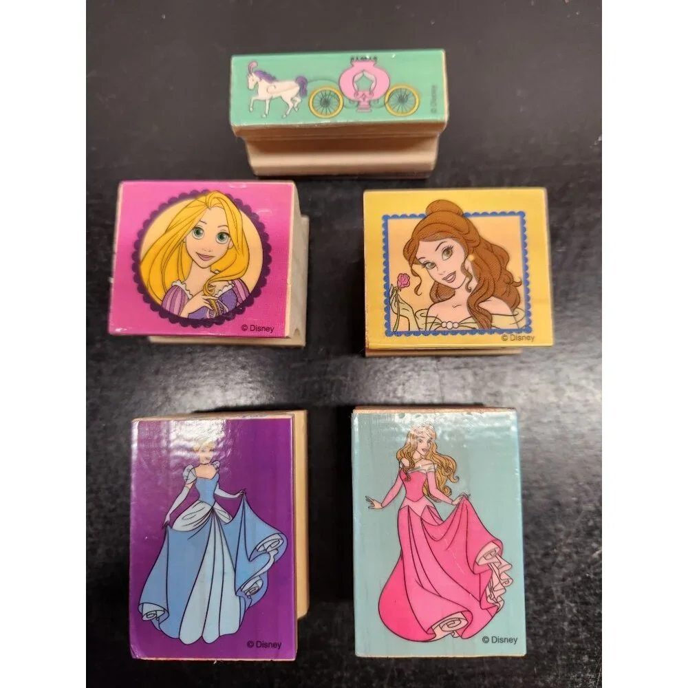 Disney Princess Rubber Stamps Lot -‎ Cinderella Belle Rapunzel Aurora